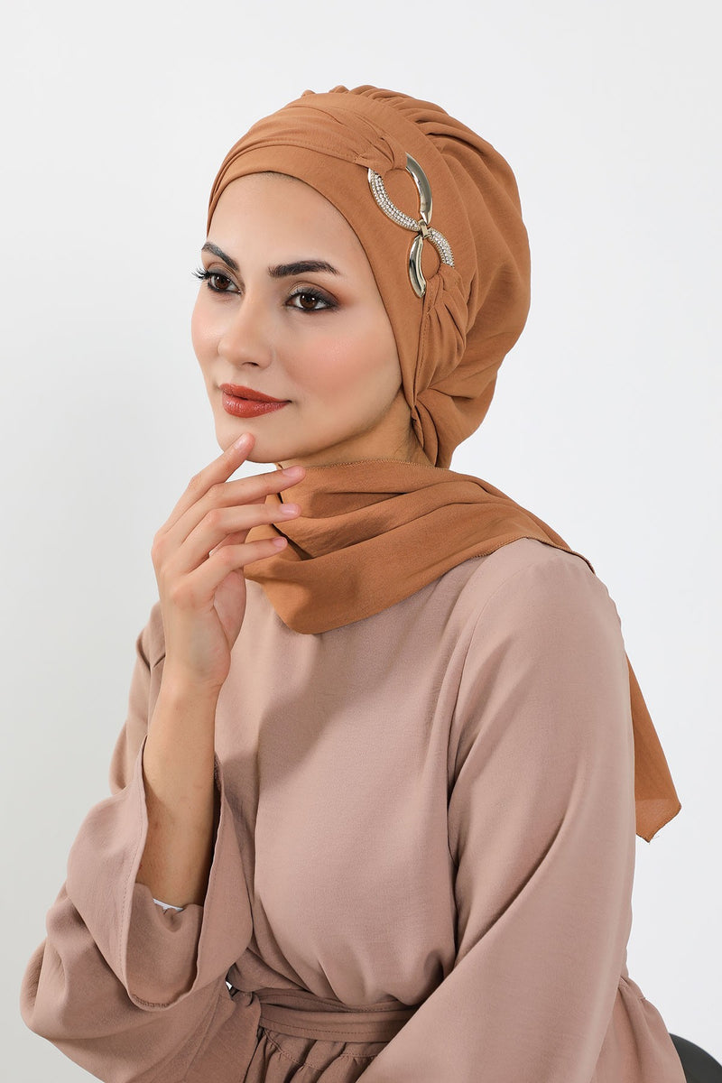 Instant-Turban, leichter Aerobin-Schal, Kopf-Turbane mit wunderschönem goldenen Accessoire für Damen, Kopfbedeckung, stilvolles, elegantes Design, HT-94
