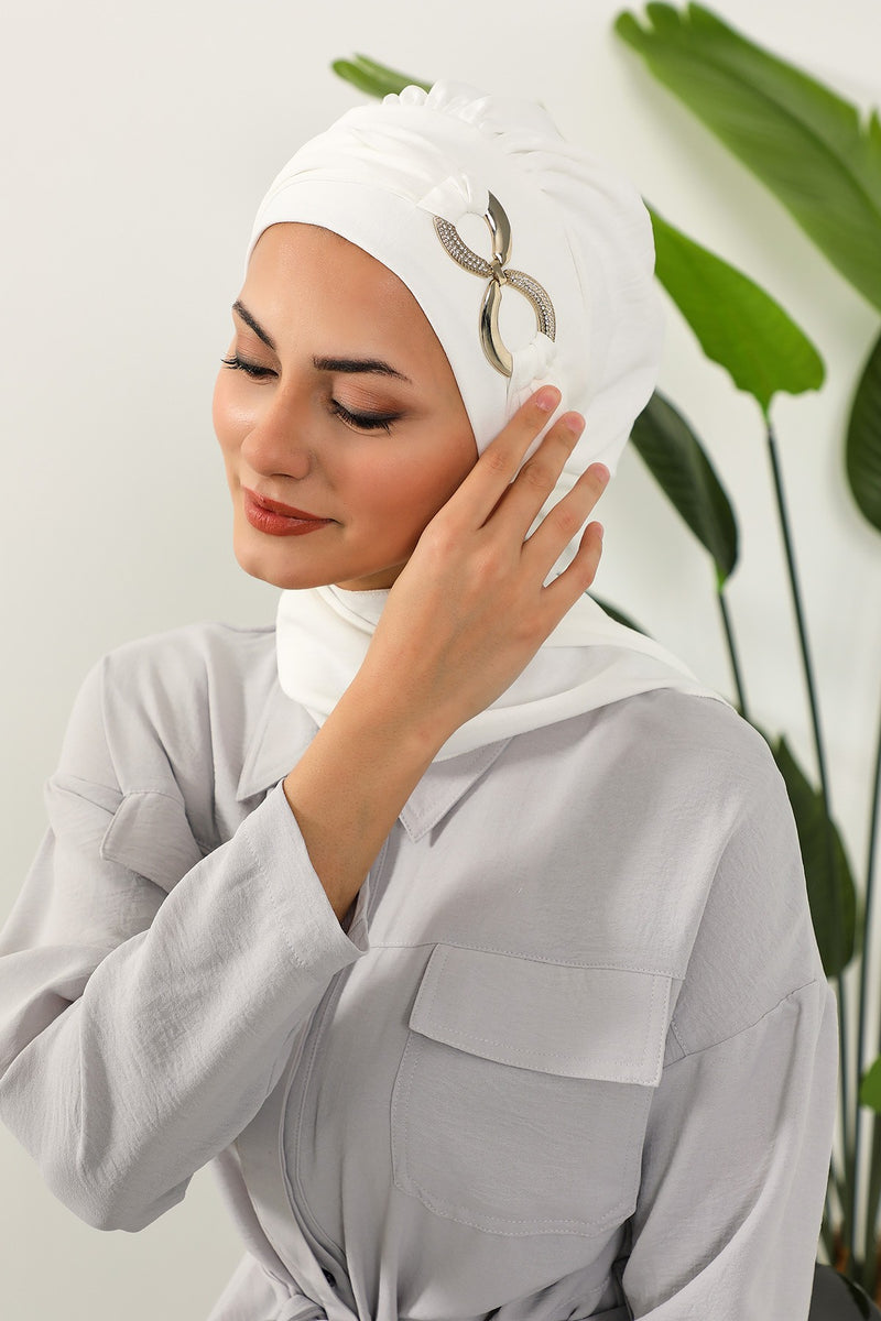 Instant-Turban, leichter Aerobin-Schal, Kopf-Turbane mit wunderschönem goldenen Accessoire für Damen, Kopfbedeckung, stilvolles, elegantes Design, HT-94