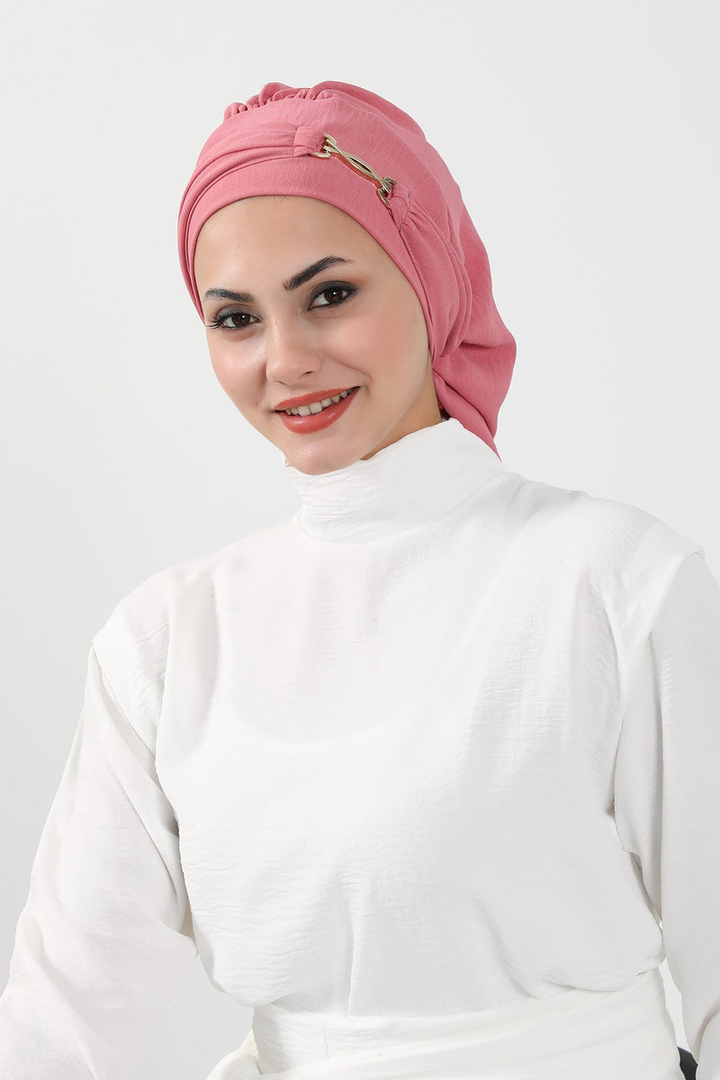 Instant-Turban, leichter Aerobin-Schal, Kopf-Turbane mit wunderschönem goldenen Accessoire für Damen, Kopfbedeckung, stilvolles, elegantes Design, HT-93