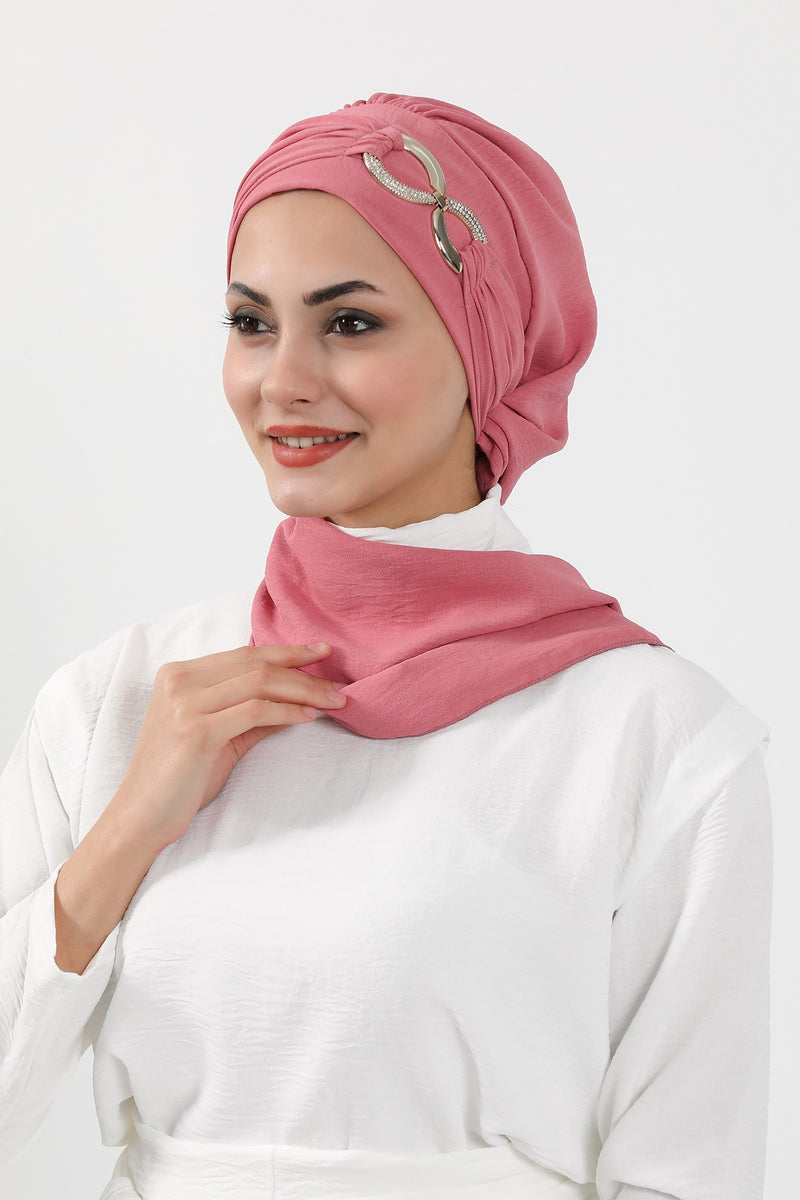 Instant-Turban, leichter Aerobin-Schal, Kopf-Turbane mit wunderschönem goldenen Accessoire für Damen, Kopfbedeckung, stilvolles, elegantes Design, HT-94