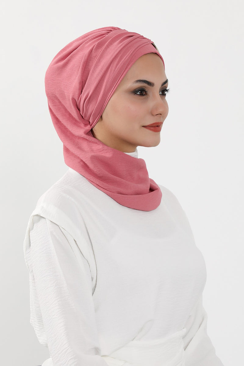 Instant-Turban, leichter Aerobin-Schal, Kopf-Turbane mit wunderschönem goldenen Accessoire für Damen, Kopfbedeckung, stilvolles, elegantes Design, HT-94