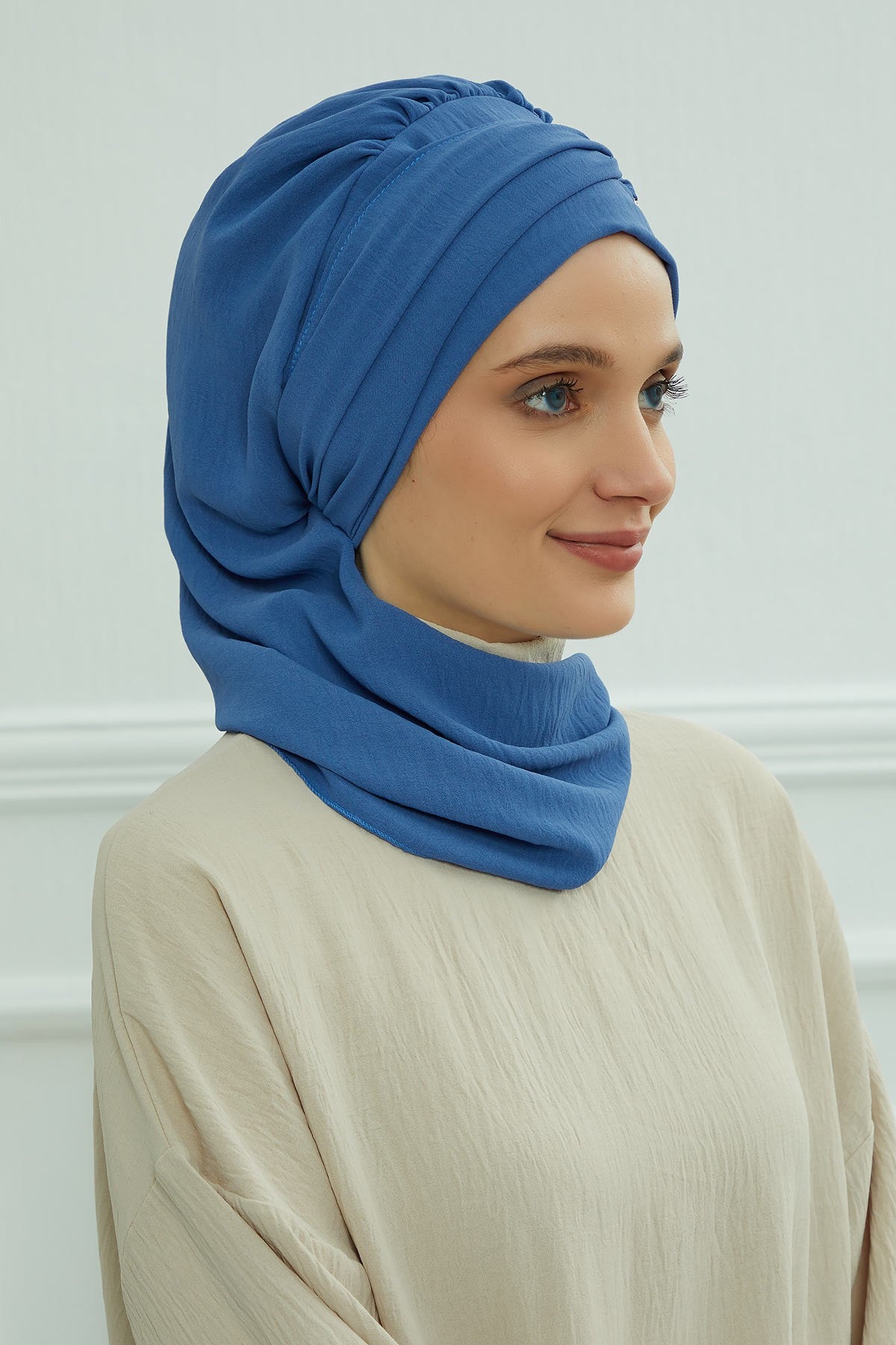 Instant Turban Lightweight Aerobin Scarf Head Turbans with Gorgeous Gold Accessory For Women Headwear Stylish Elegant Design,HT-94 Blue