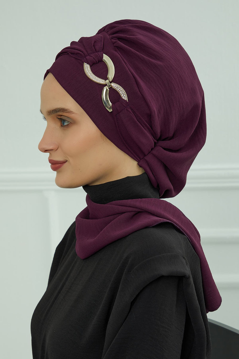 Instant Turban Lightweight Aerobin Scarf Head Turbans with Gorgeous Gold Accessory For Women Headwear Stylish Elegant Design,HT-94 Purple