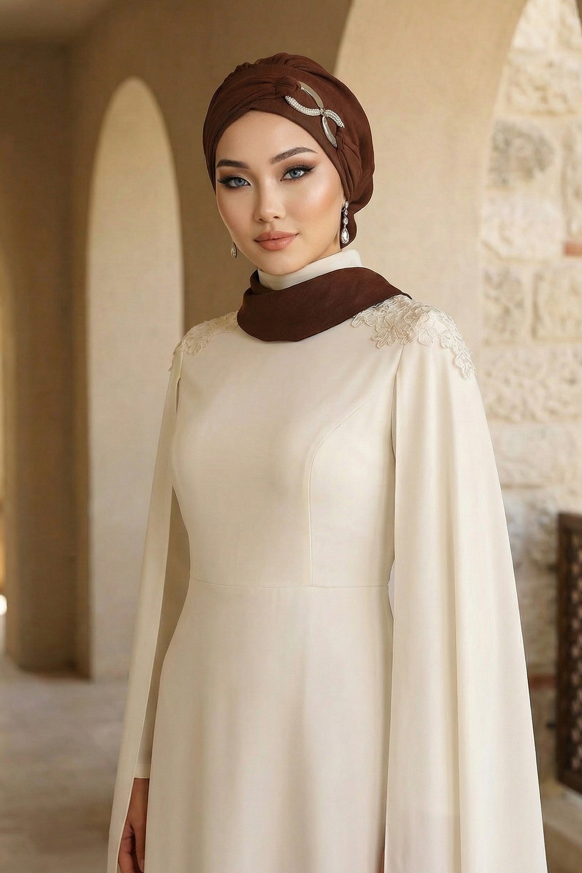 Instant Turban Lightweight Aerobin Scarf Head Turbans with Gorgeous Gold Accessory For Women Headwear Stylish Elegant Design,HT-94 Brown