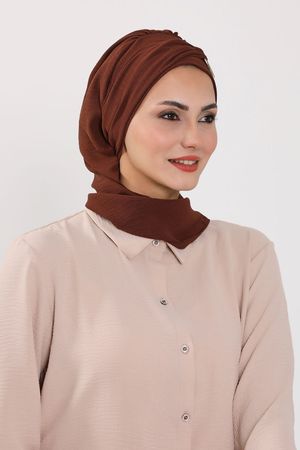 Instant Turban Lightweight Aerobin Scarf Head Turbans with Gorgeous Gold Accessory For Women Headwear Stylish Elegant Design,HT-94 Brown