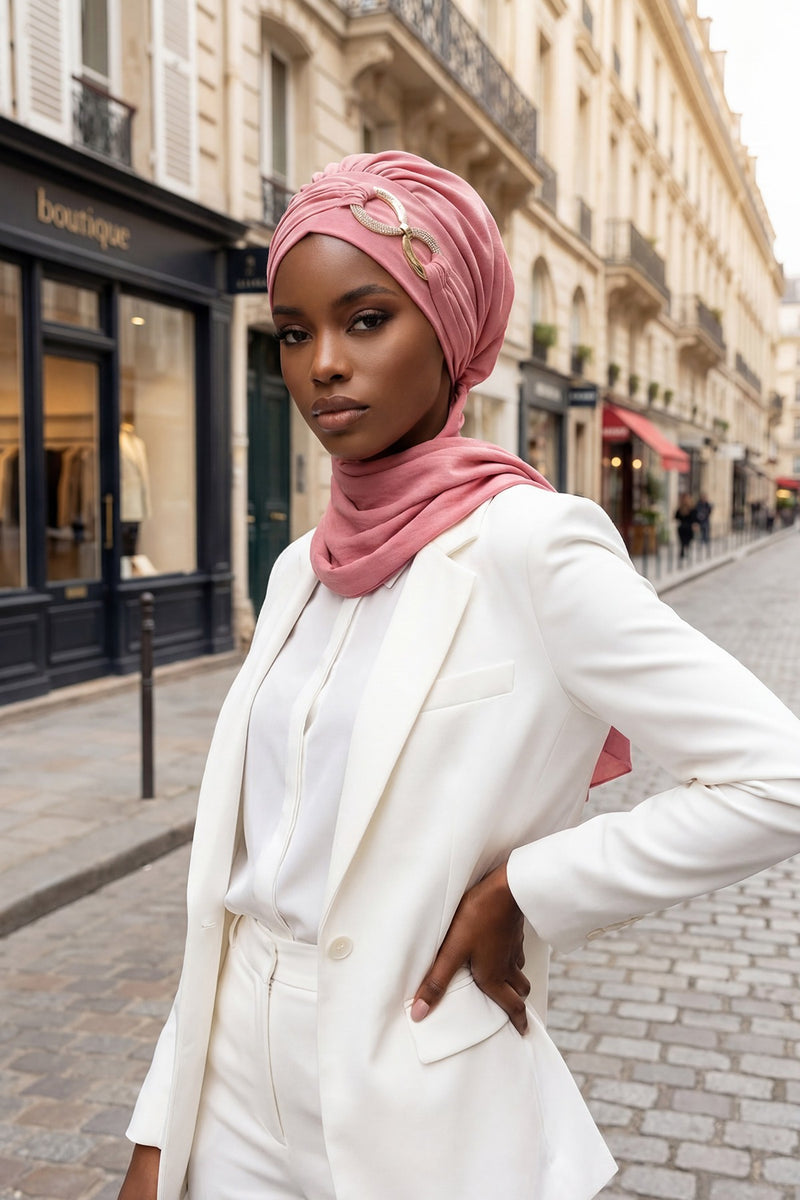 Instant Turban Lightweight Aerobin Scarf Head Turbans with Gorgeous Gold Accessory For Women Headwear Stylish Elegant Design,HT-94