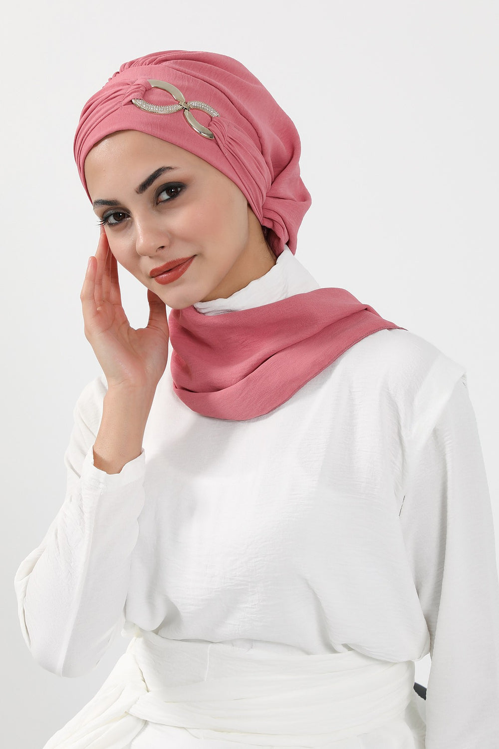 Instant Turban Lightweight Aerobin Scarf Head Turbans with Gorgeous Gold Accessory For Women Headwear Stylish Elegant Design,HT-94 Dark Pink