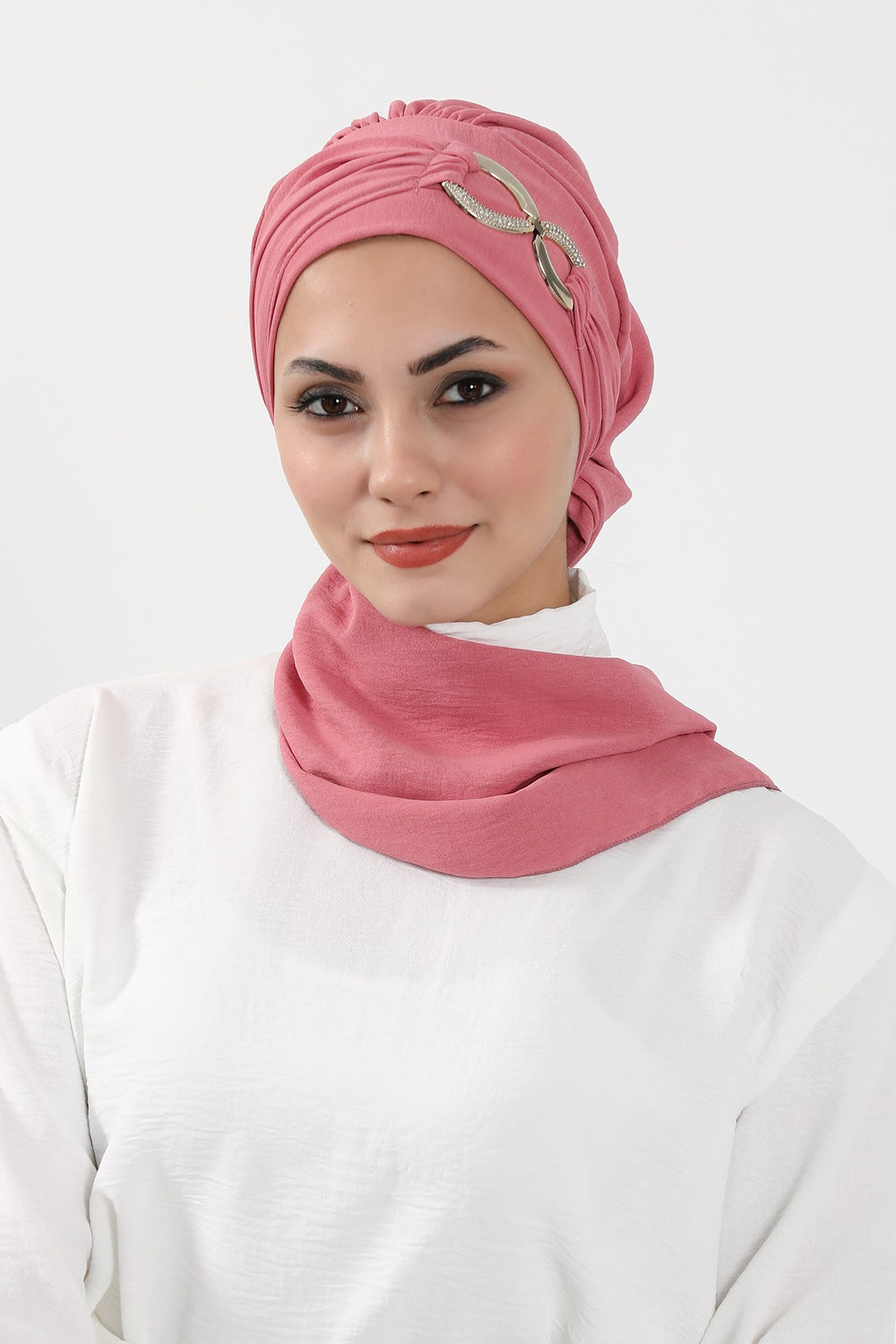 Instant Turban Lightweight Aerobin Scarf Head Turbans with Gorgeous Gold Accessory For Women Headwear Stylish Elegant Design,HT-94 Dark Pink