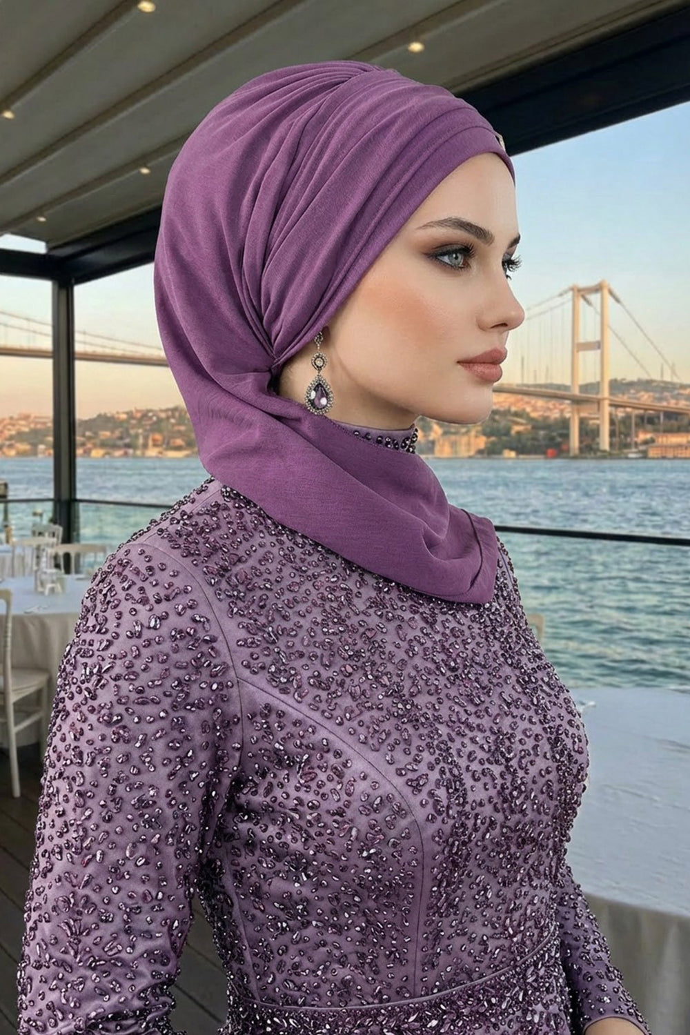 Instant Turban Lightweight Aerobin Scarf Head Turbans with Gorgeous Gold Accessory For Women Headwear Stylish Elegant Design,HT-94 Purple 2