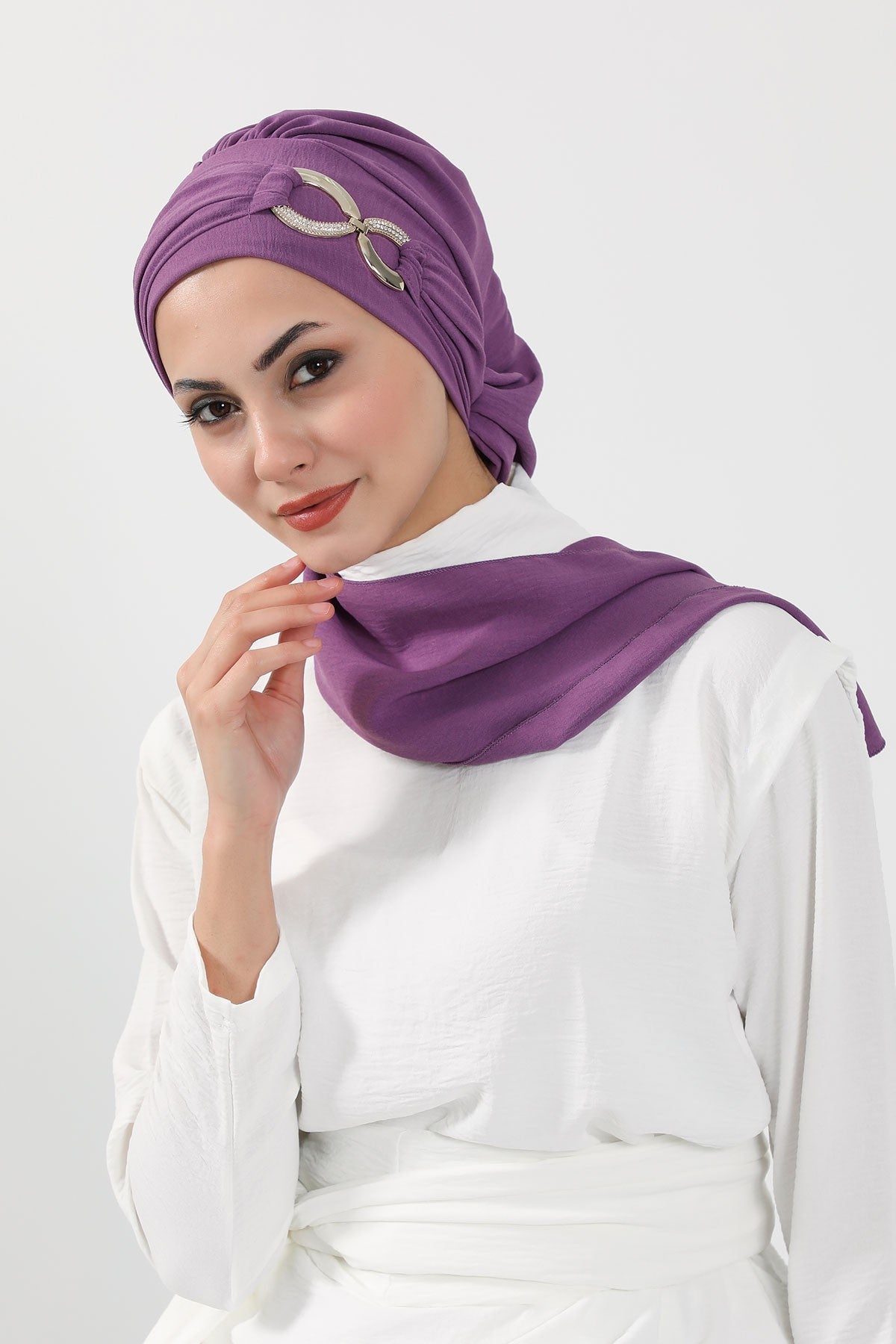 Instant Turban Lightweight Aerobin Scarf Head Turbans with Gorgeous Gold Accessory For Women Headwear Stylish Elegant Design,HT-94 Purple 2