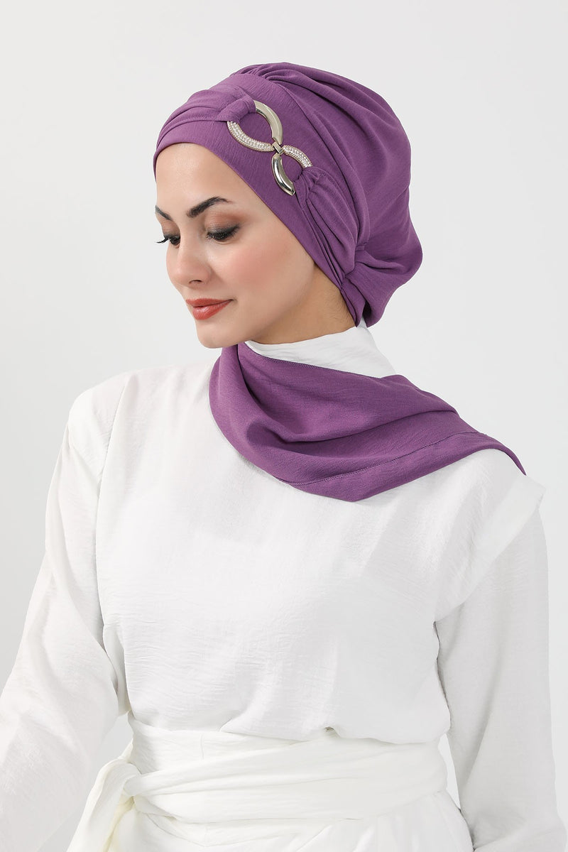 Instant Turban Lightweight Aerobin Scarf Head Turbans with Gorgeous Gold Accessory For Women Headwear Stylish Elegant Design,HT-94