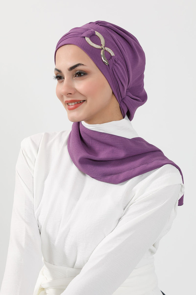 Instant Turban Lightweight Aerobin Scarf Head Turbans with Gorgeous Gold Accessory For Women Headwear Stylish Elegant Design,HT-94