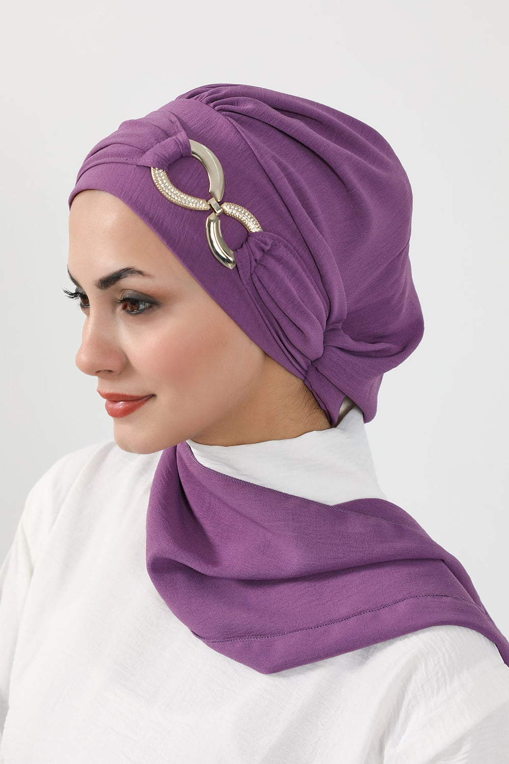 Instant Turban Lightweight Aerobin Scarf Head Turbans with Gorgeous Gold Accessory For Women Headwear Stylish Elegant Design,HT-94 Purple 2