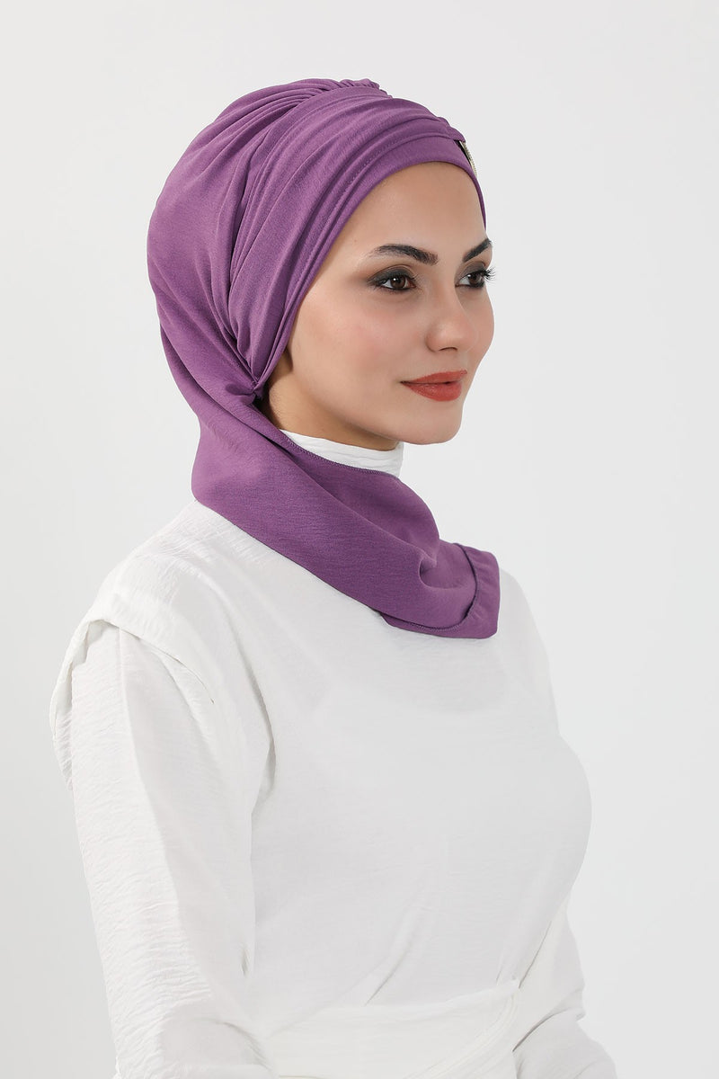 Instant Turban Lightweight Aerobin Scarf Head Turbans with Gorgeous Gold Accessory For Women Headwear Stylish Elegant Design,HT-94