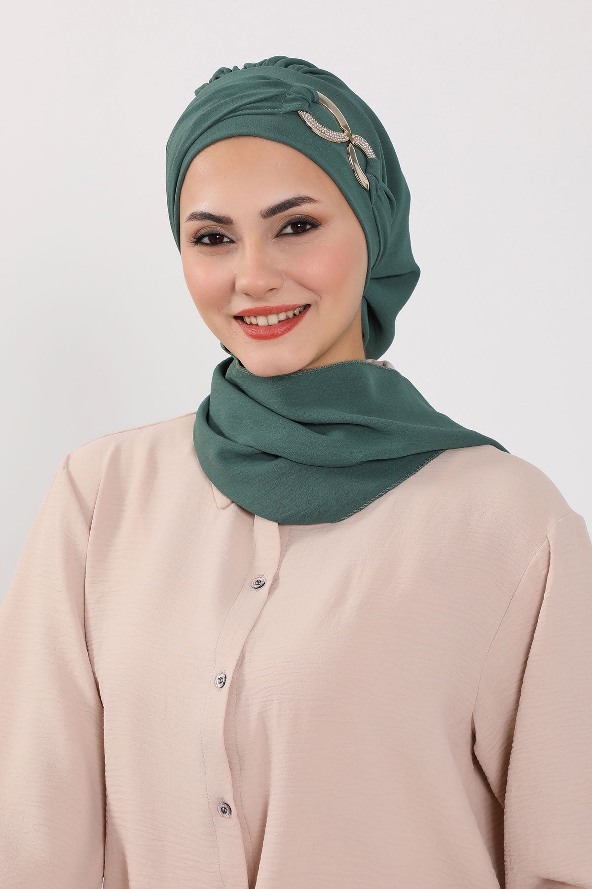 Instant Turban Lightweight Aerobin Scarf Head Turbans with Gorgeous Gold Accessory For Women Headwear Stylish Elegant Design,HT-94 Light Green