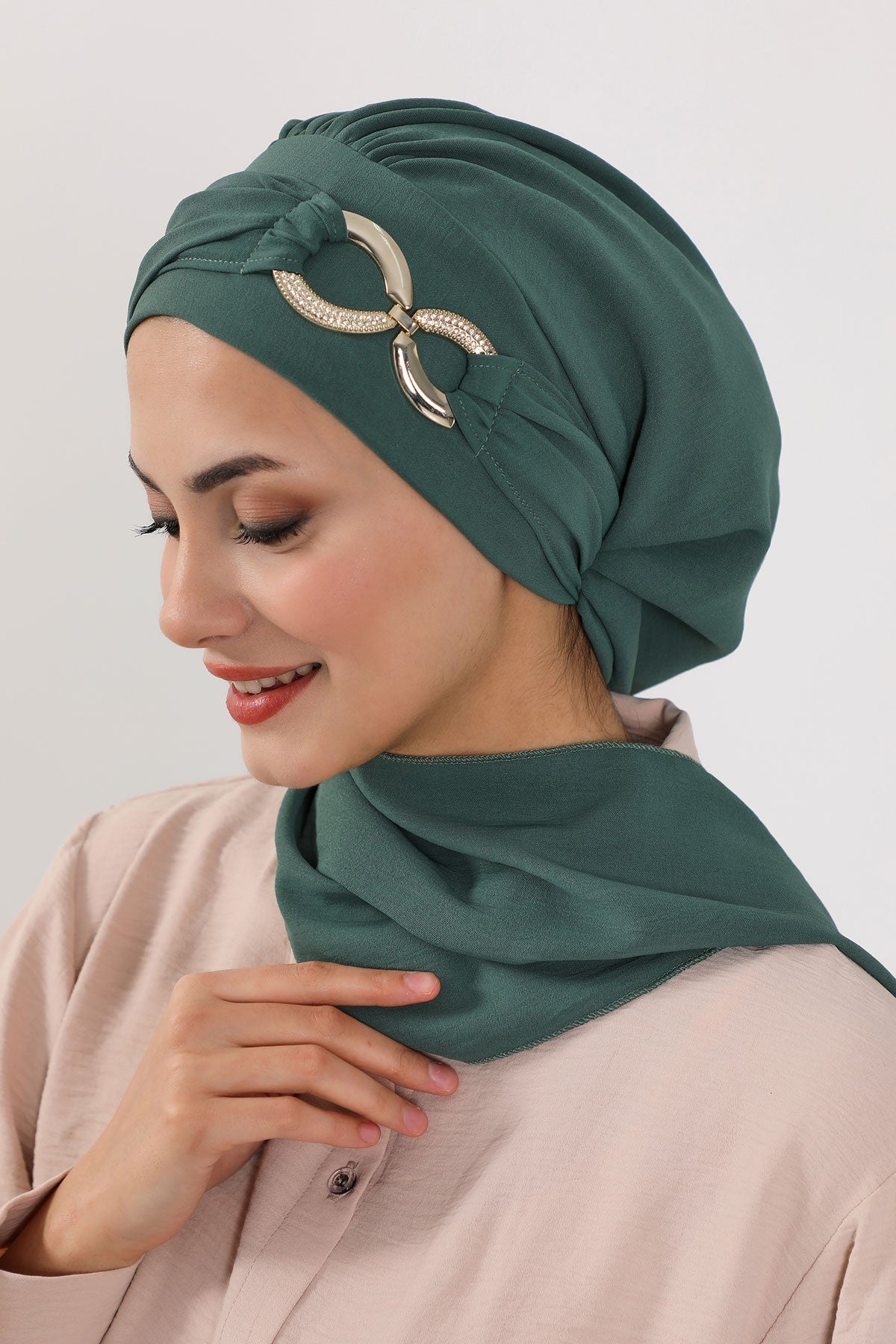 Instant Turban Lightweight Aerobin Scarf Head Turbans with Gorgeous Gold Accessory For Women Headwear Stylish Elegant Design,HT-94 Light Green