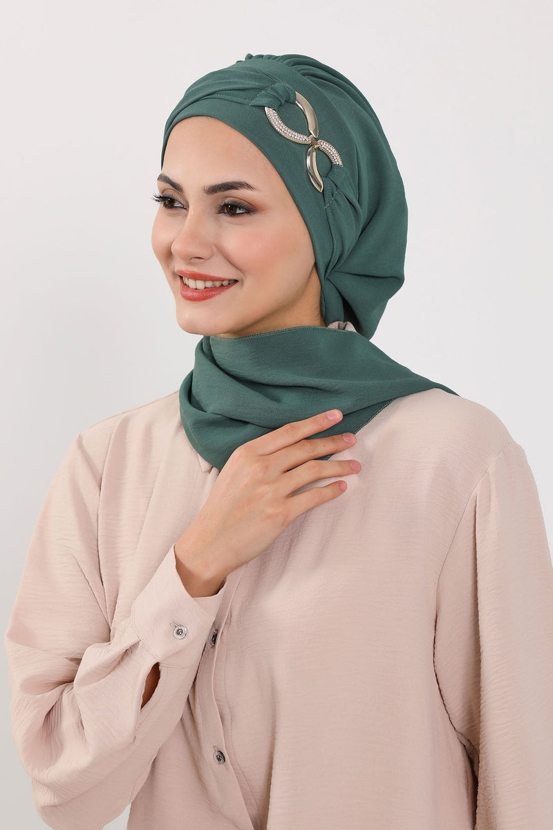 Instant Turban Lightweight Aerobin Scarf Head Turbans with Gorgeous Gold Accessory For Women Headwear Stylish Elegant Design,HT-94