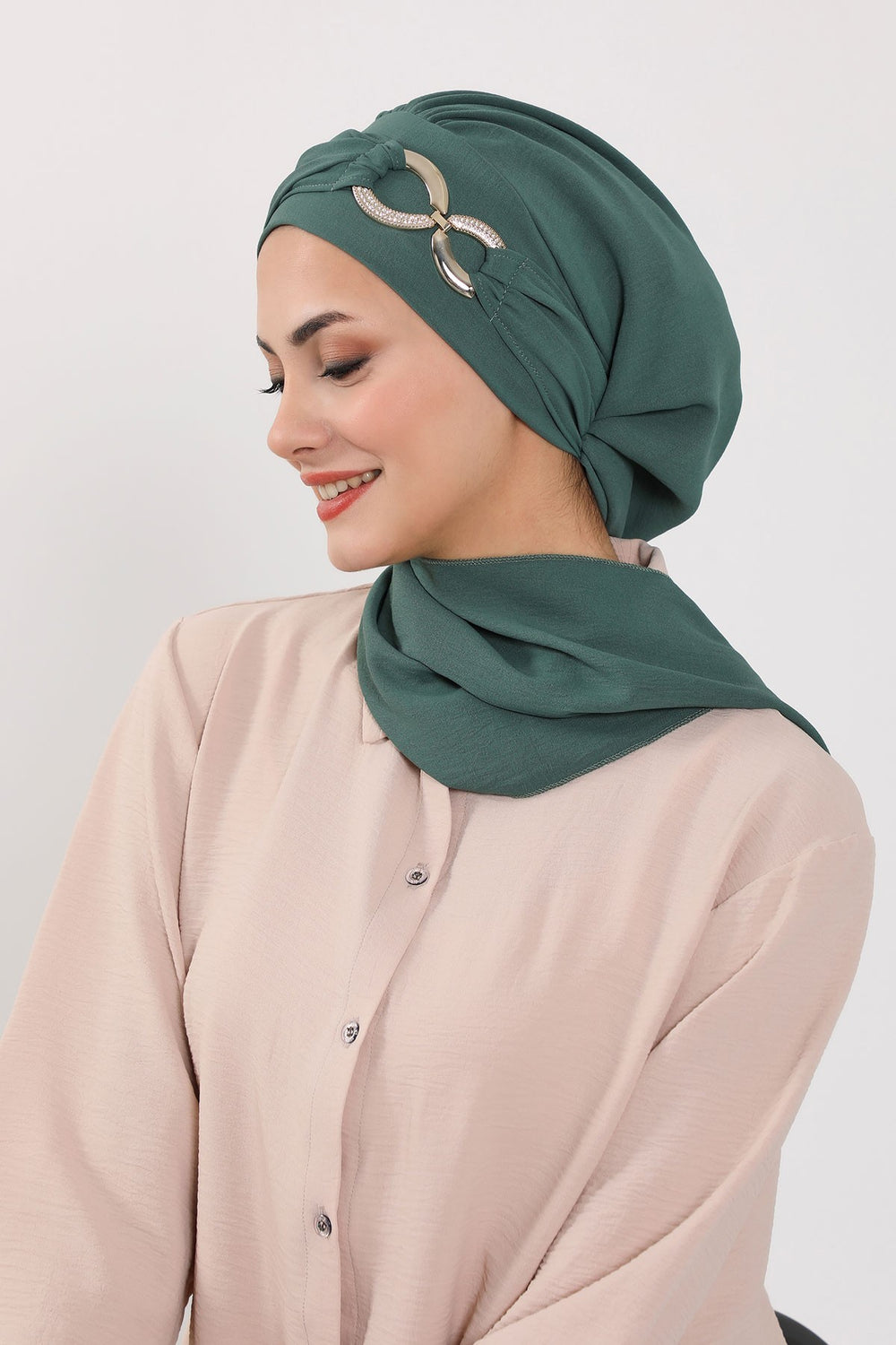 Instant Turban Lightweight Aerobin Scarf Head Turbans with Gorgeous Gold Accessory For Women Headwear Stylish Elegant Design,HT-94 Light Green