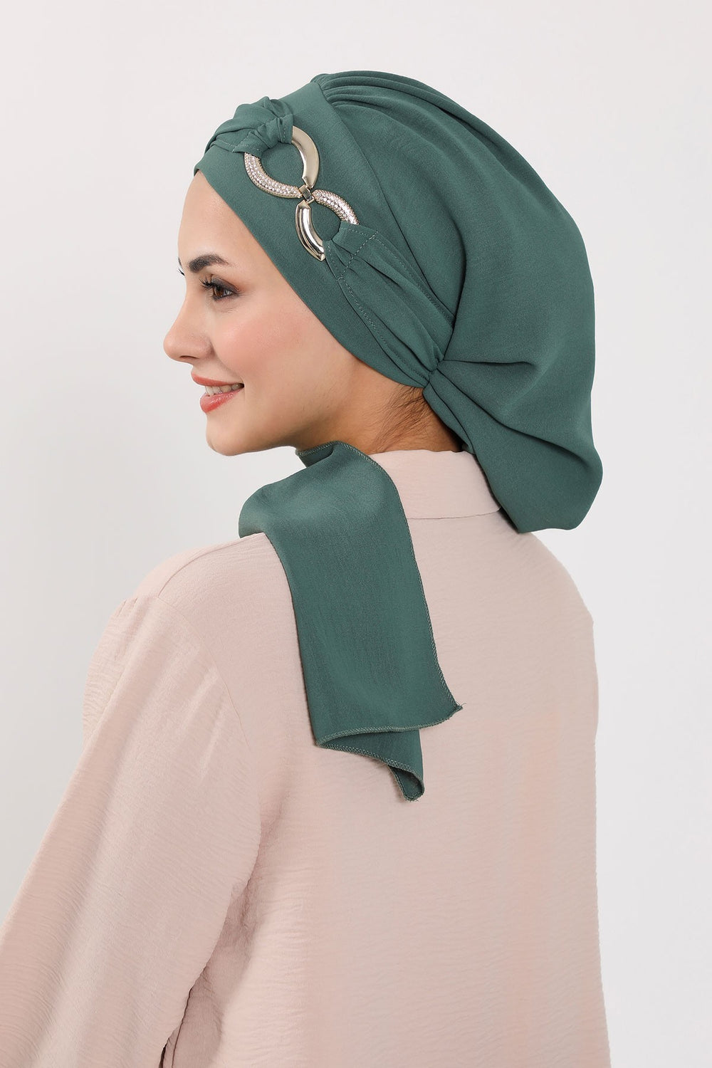 Instant Turban Lightweight Aerobin Scarf Head Turbans with Gorgeous Gold Accessory For Women Headwear Stylish Elegant Design,HT-94 Light Green