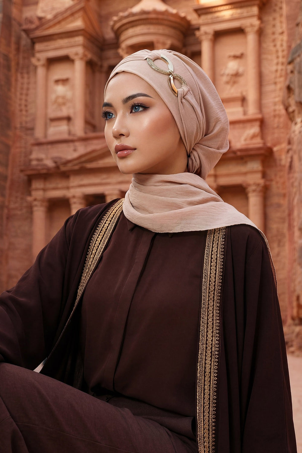 Instant Turban Lightweight Aerobin Scarf Head Turbans with Gorgeous Gold Accessory For Women Headwear Stylish Elegant Design,HT-94 Stone