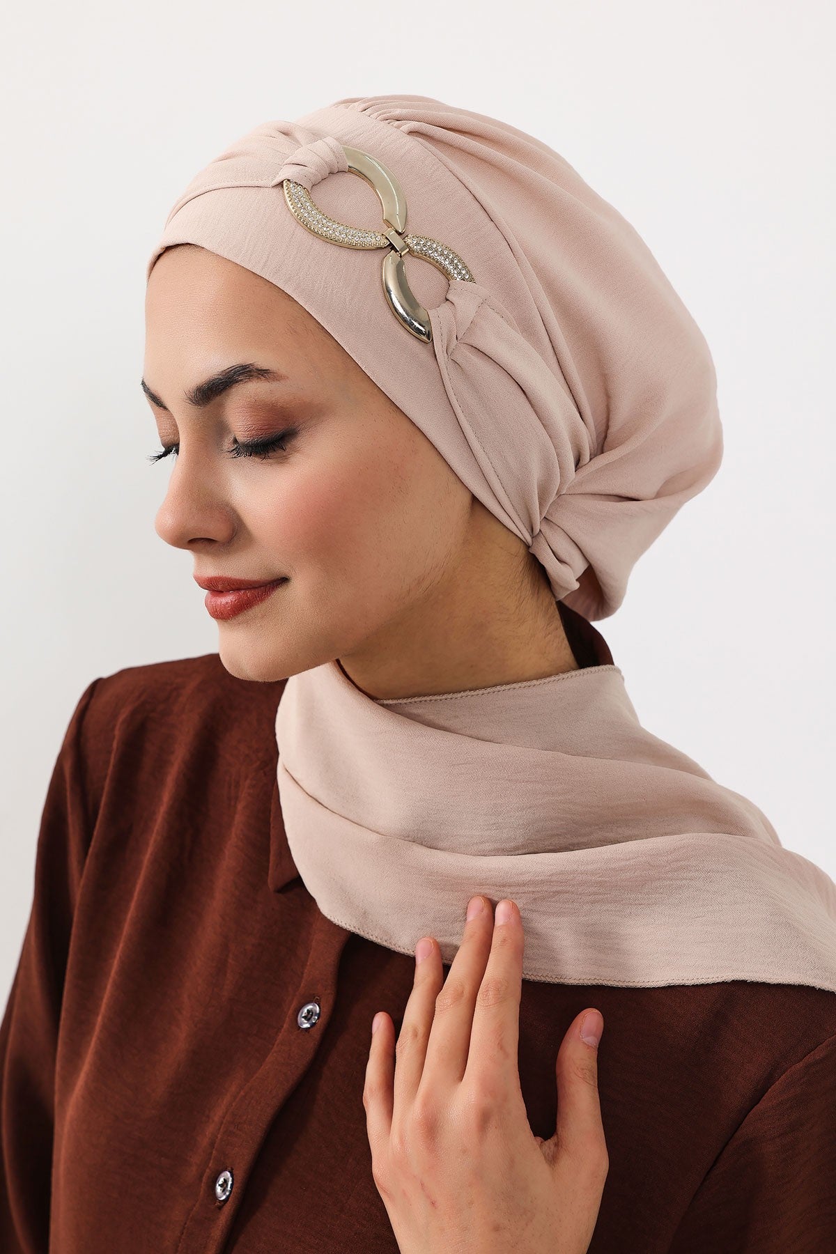 Instant Turban Lightweight Aerobin Scarf Head Turbans with Gorgeous Gold Accessory For Women Headwear Stylish Elegant Design,HT-94 Stone