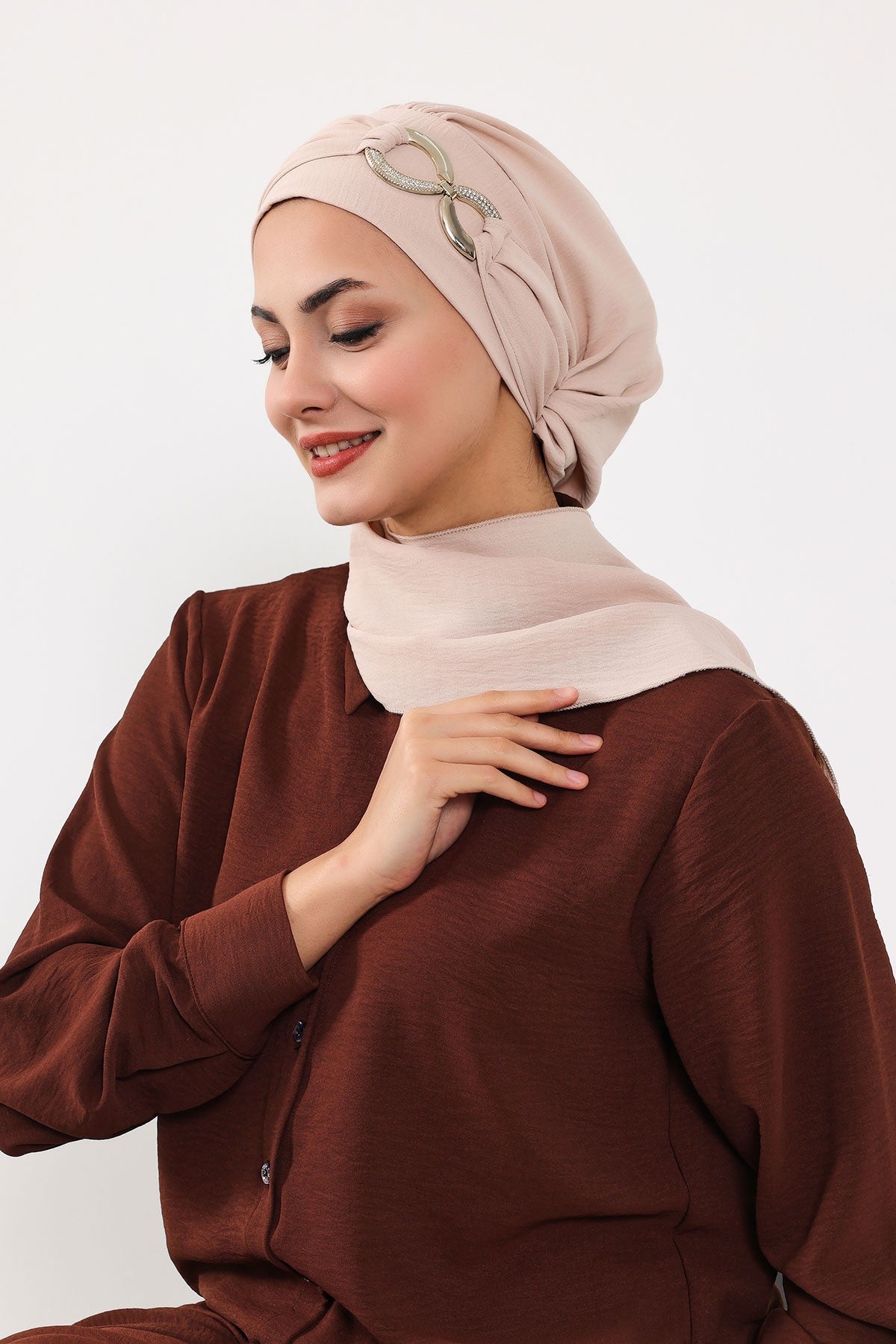 Instant Turban Lightweight Aerobin Scarf Head Turbans with Gorgeous Gold Accessory For Women Headwear Stylish Elegant Design,HT-94 Stone