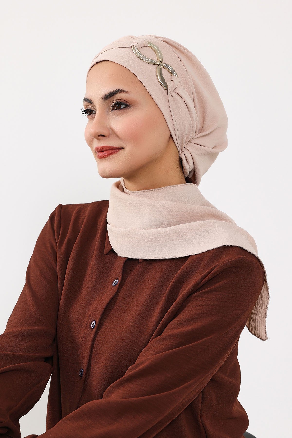 Instant Turban Lightweight Aerobin Scarf Head Turbans with Gorgeous Gold Accessory For Women Headwear Stylish Elegant Design,HT-94 Stone