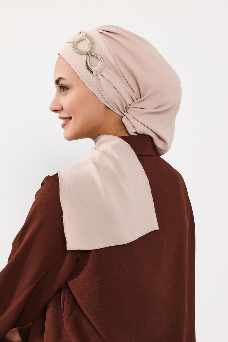 Instant Turban Lightweight Aerobin Scarf Head Turbans with Gorgeous Gold Accessory For Women Headwear Stylish Elegant Design,HT-94