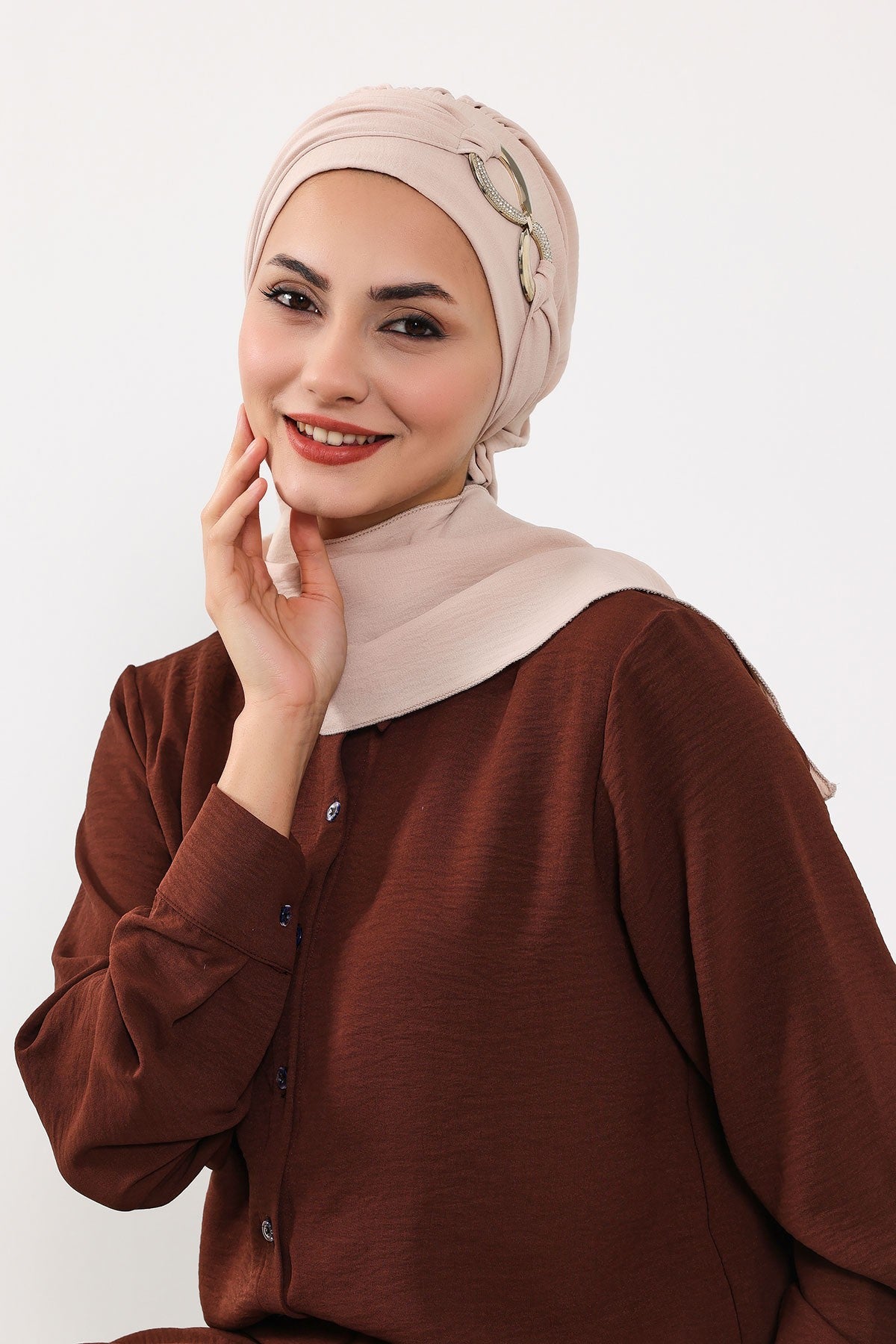 Instant Turban Lightweight Aerobin Scarf Head Turbans with Gorgeous Gold Accessory For Women Headwear Stylish Elegant Design,HT-94 Stone