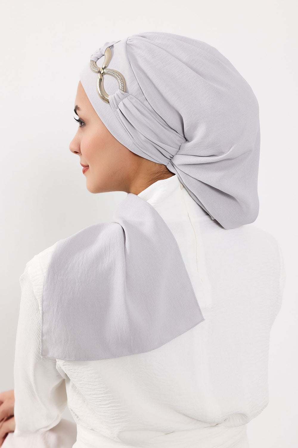 Instant Turban Lightweight Aerobin Scarf Head Turbans with Gorgeous Gold Accessory For Women Headwear Stylish Elegant Design,HT-94 Light Grey