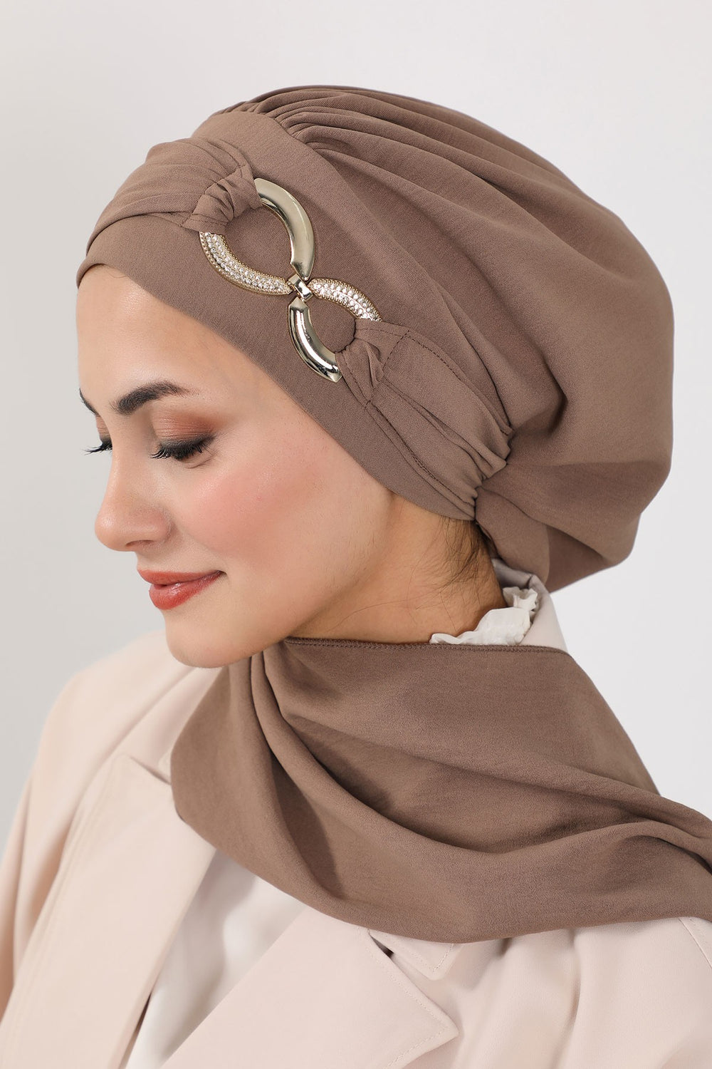 Instant Turban Lightweight Aerobin Scarf Head Turbans with Gorgeous Gold Accessory For Women Headwear Stylish Elegant Design,HT-94 Chocolate