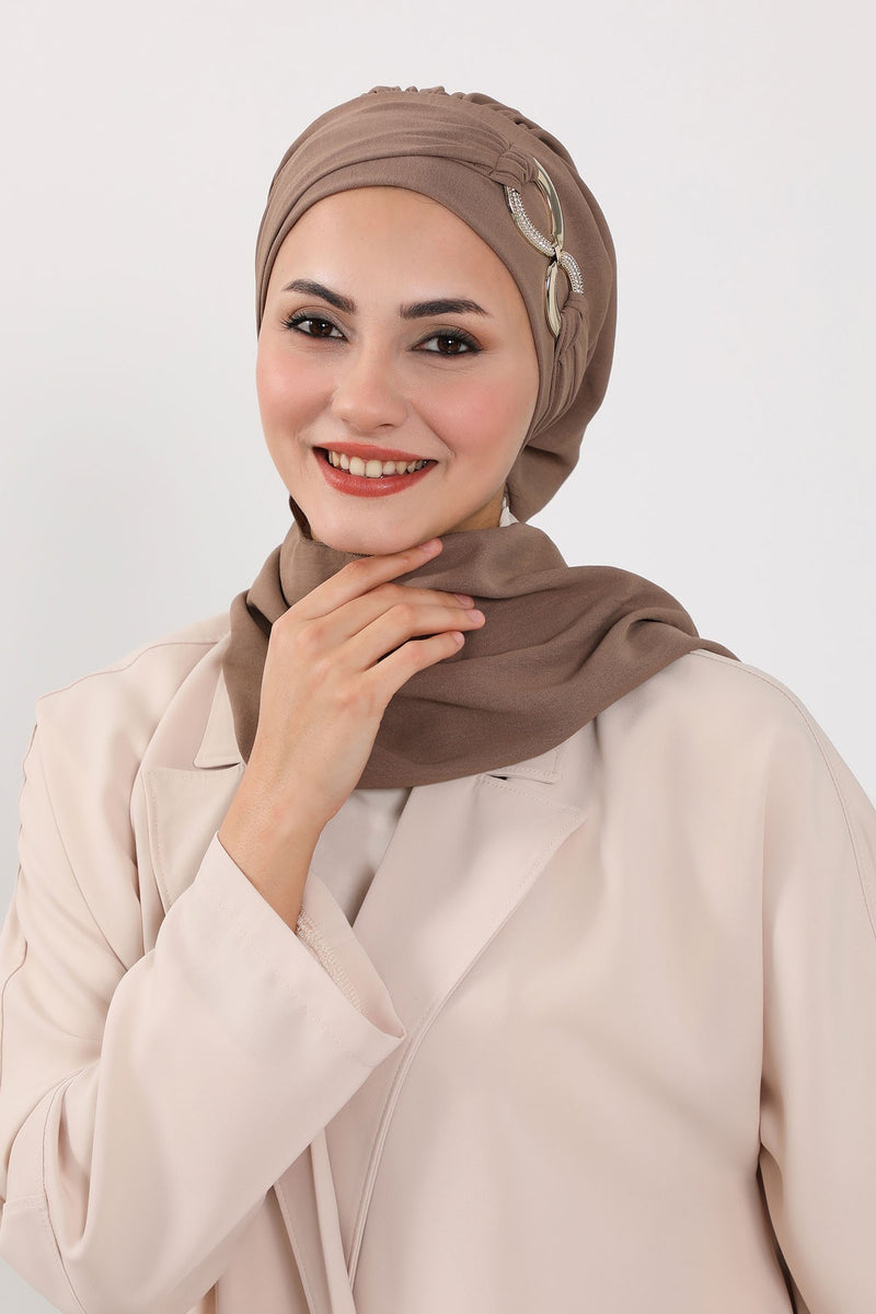 Instant Turban Lightweight Aerobin Scarf Head Turbans with Gorgeous Gold Accessory For Women Headwear Stylish Elegant Design,HT-94