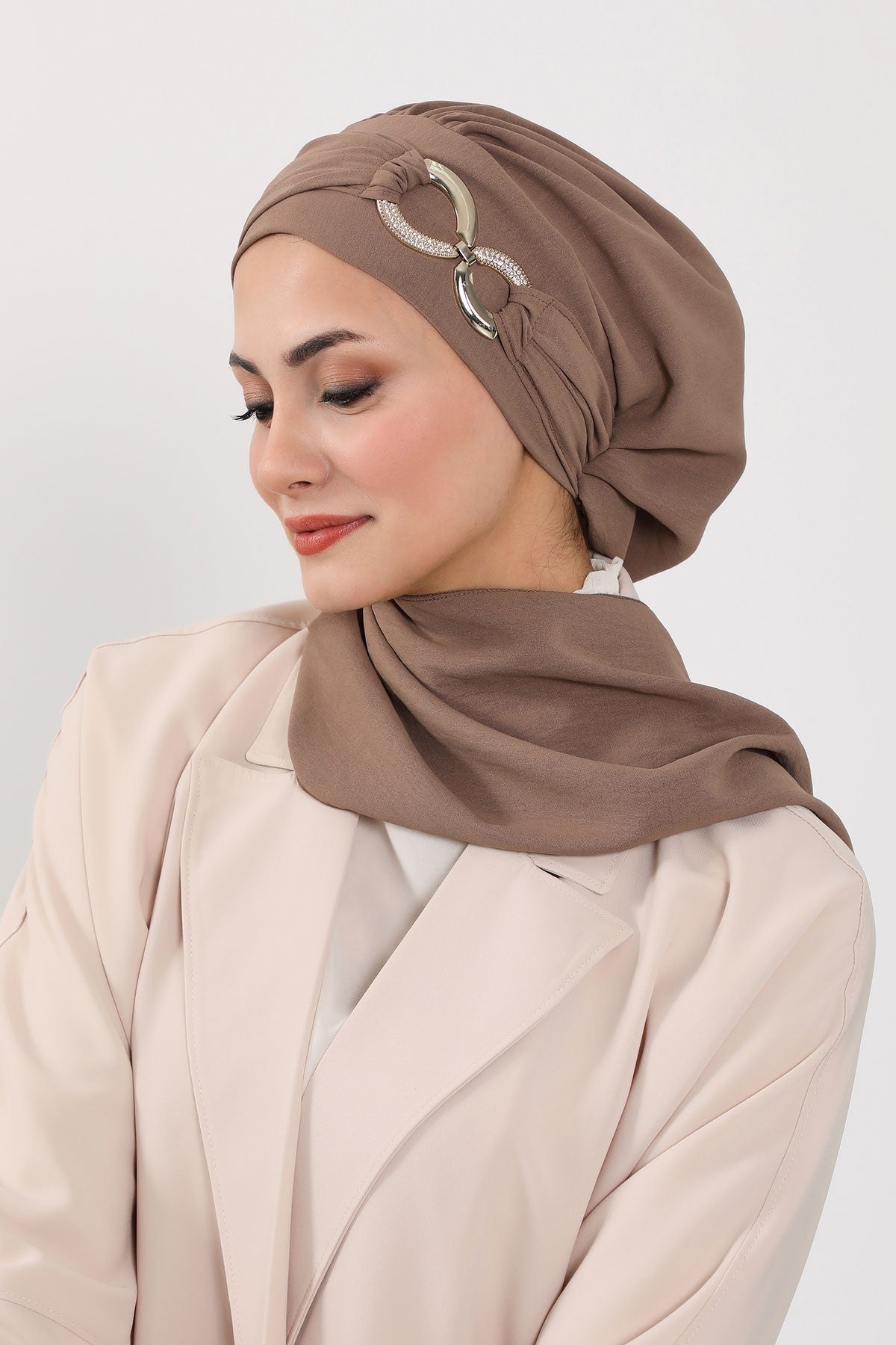 Instant Turban Lightweight Aerobin Scarf Head Turbans with Gorgeous Gold Accessory For Women Headwear Stylish Elegant Design,HT-94 Chocolate
