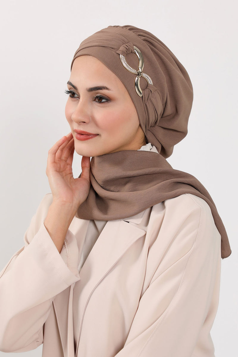 Instant Turban Lightweight Aerobin Scarf Head Turbans with Gorgeous Gold Accessory For Women Headwear Stylish Elegant Design,HT-94