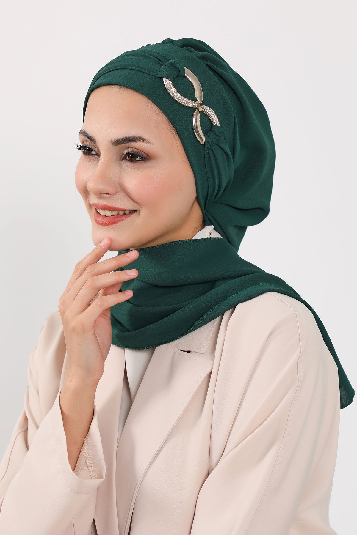 Instant Turban Lightweight Aerobin Scarf Head Turbans with Gorgeous Gold Accessory For Women Headwear Stylish Elegant Design,HT-94 Dark Green