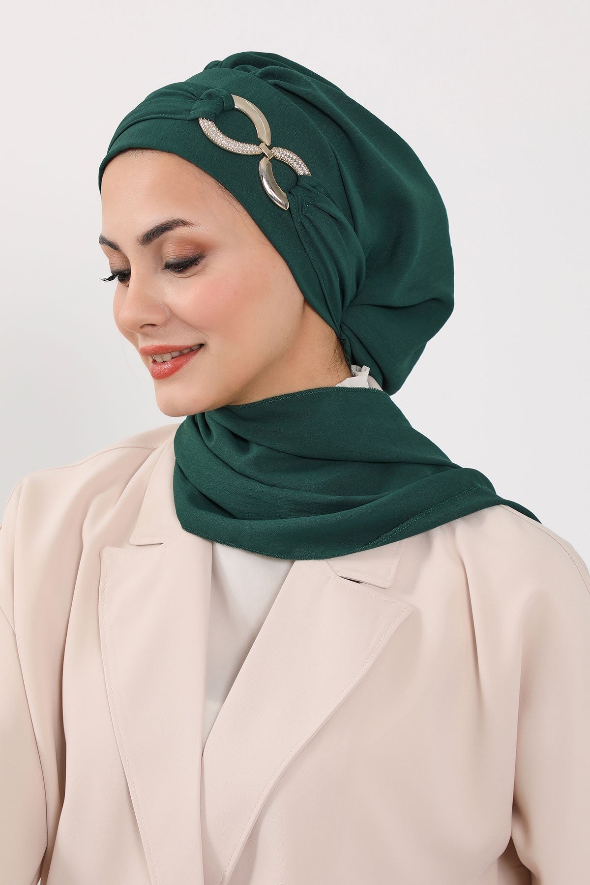 Instant Turban Lightweight Aerobin Scarf Head Turbans with Gorgeous Gold Accessory For Women Headwear Stylish Elegant Design,HT-94 Dark Green
