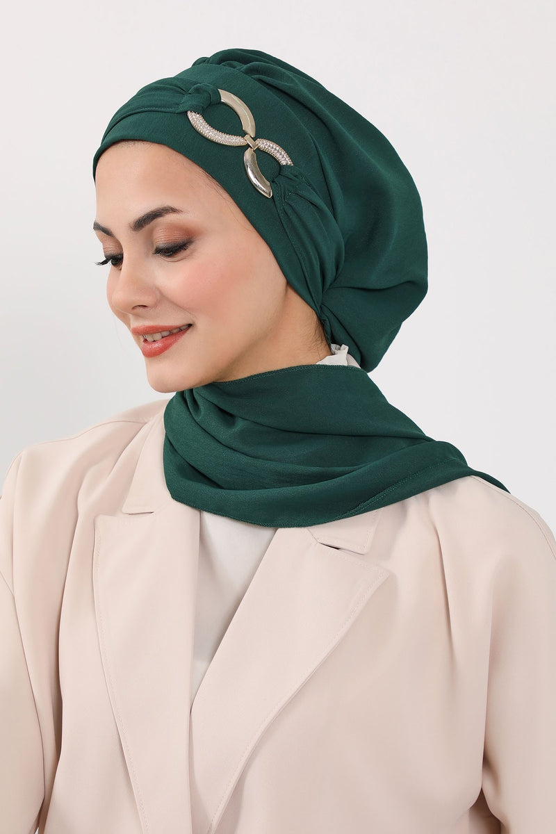 Instant Turban Lightweight Aerobin Scarf Head Turbans with Gorgeous Gold Accessory For Women Headwear Stylish Elegant Design,HT-94
