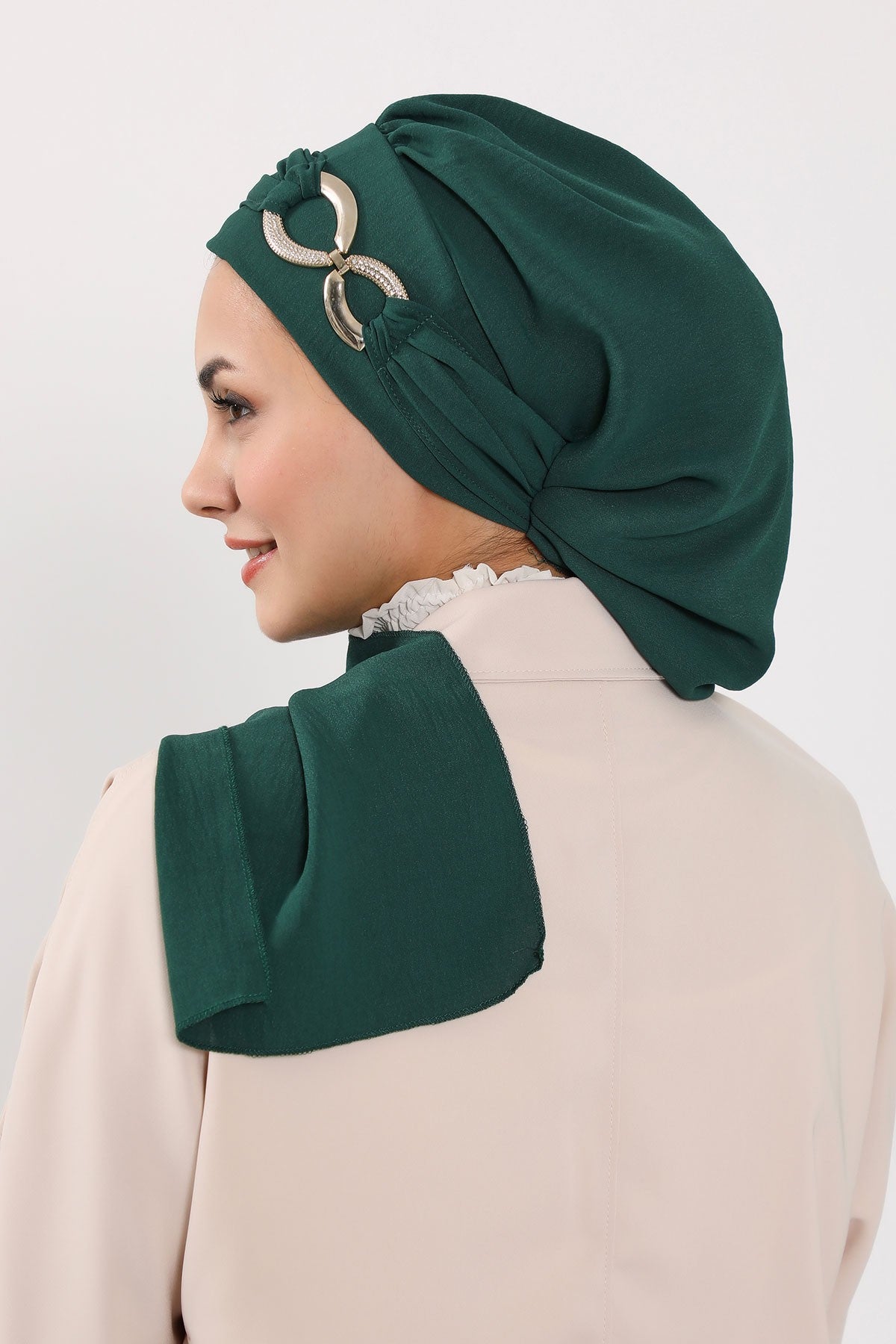 Instant Turban Lightweight Aerobin Scarf Head Turbans with Gorgeous Gold Accessory For Women Headwear Stylish Elegant Design,HT-94 Dark Green