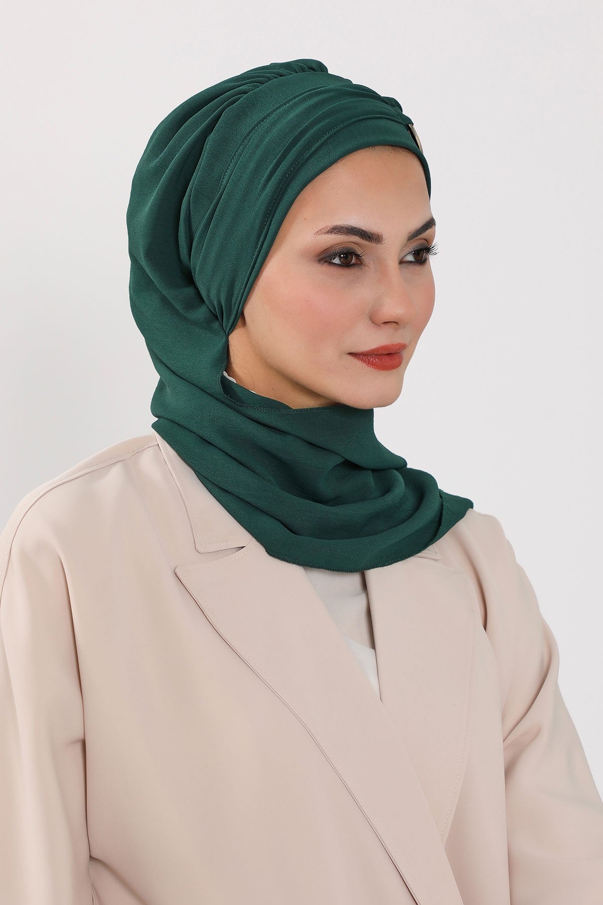 Instant Turban Lightweight Aerobin Scarf Head Turbans with Gorgeous Gold Accessory For Women Headwear Stylish Elegant Design,HT-94 Dark Green