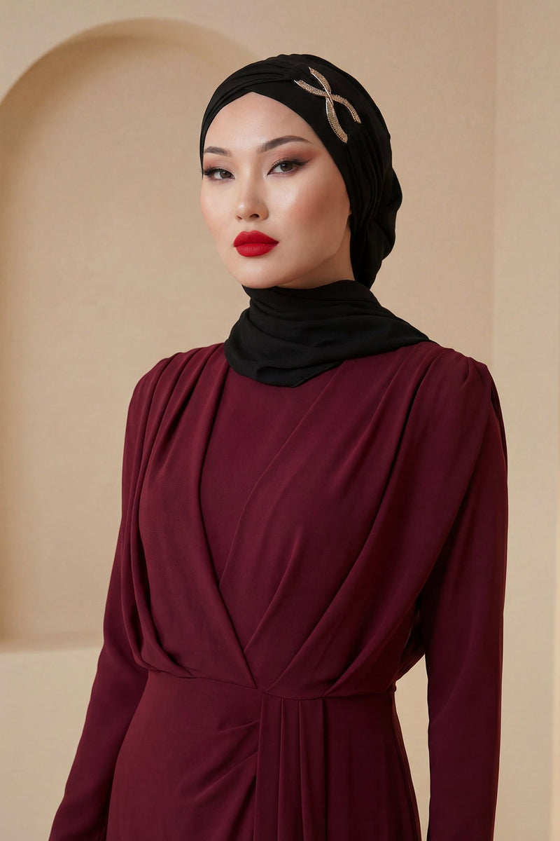 Instant Turban Lightweight Aerobin Scarf Head Turbans with Gorgeous Gold Accessory For Women Headwear Stylish Elegant Design,HT-94