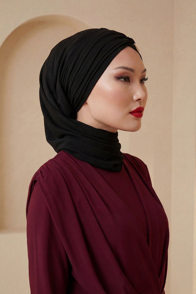 Instant Turban Lightweight Aerobin Scarf Head Turbans with Gorgeous Gold Accessory For Women Headwear Stylish Elegant Design,HT-94