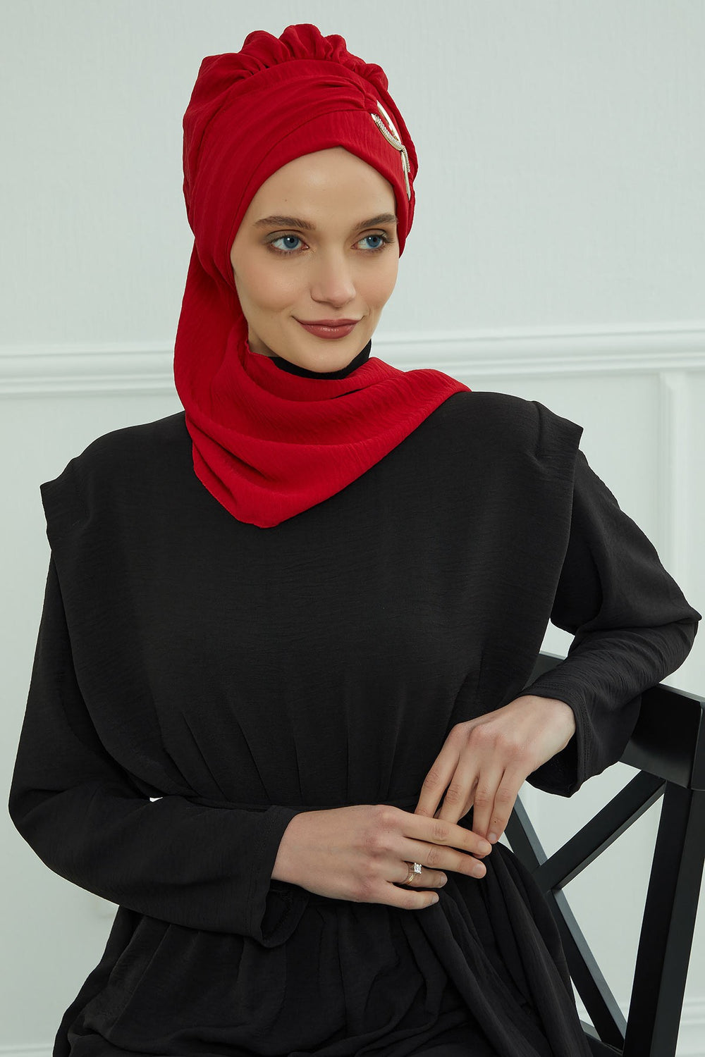 Instant Turban Lightweight Aerobin Scarf Head Turbans with Gorgeous Gold Accessory For Women Headwear Stylish Elegant Design,HT-94 Red