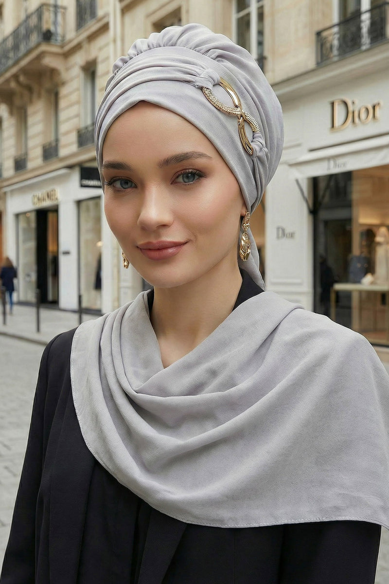 Instant Turban Lightweight Aerobin Scarf Head Turbans with Gorgeous Gold Accessory For Women Headwear Stylish Elegant Design,HT-94