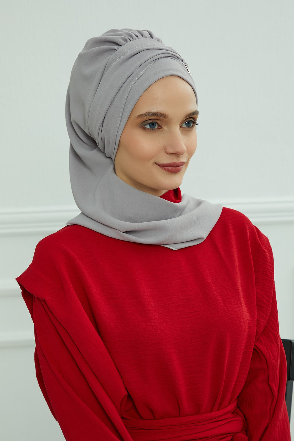 Instant Turban Lightweight Aerobin Scarf Head Turbans with Gorgeous Gold Accessory For Women Headwear Stylish Elegant Design,HT-94 Grey