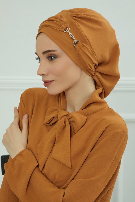 Instant Turban Lightweight Aerobin Scarf Head Turbans with Gorgeous Gold Accessory For Women Headwear Stylish Elegant Design,HT-93