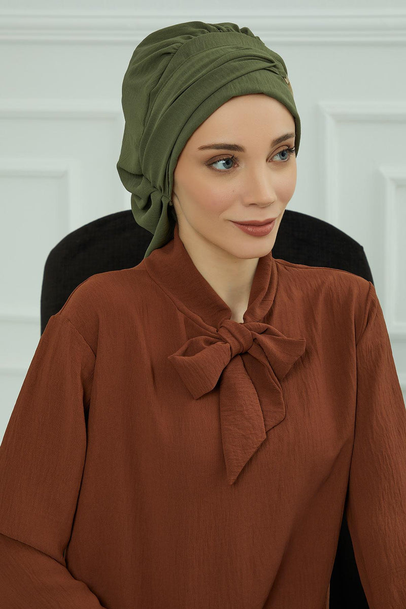 Instant-Turban, leichter Aerobin-Schal, Kopf-Turbane mit wunderschönem goldenen Accessoire für Damen, Kopfbedeckung, stilvolles, elegantes Design, HT-93