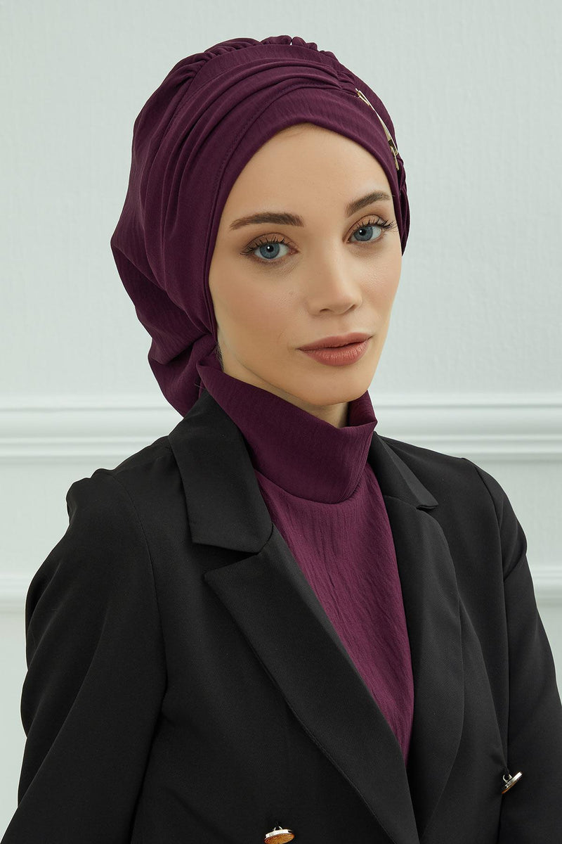Instant-Turban, leichter Aerobin-Schal, Kopf-Turbane mit wunderschönem goldenen Accessoire für Damen, Kopfbedeckung, stilvolles, elegantes Design, HT-93