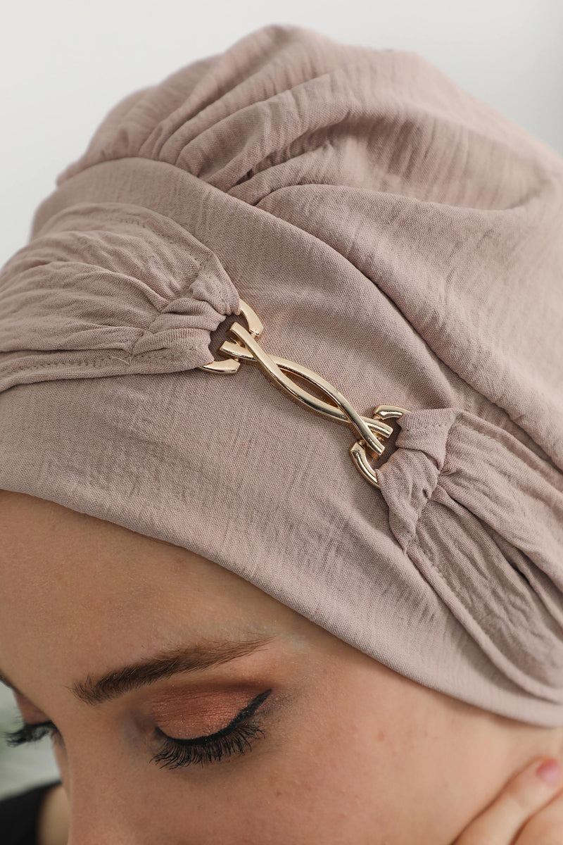 Instant-Turban, leichter Aerobin-Schal, Kopf-Turbane mit wunderschönem goldenen Accessoire für Damen, Kopfbedeckung, stilvolles, elegantes Design, HT-93
