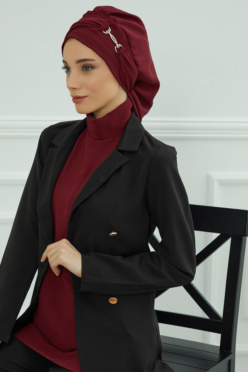 Instant-Turban, leichter Aerobin-Schal, Kopf-Turbane mit wunderschönem goldenen Accessoire für Damen, Kopfbedeckung, stilvolles, elegantes Design, HT-93