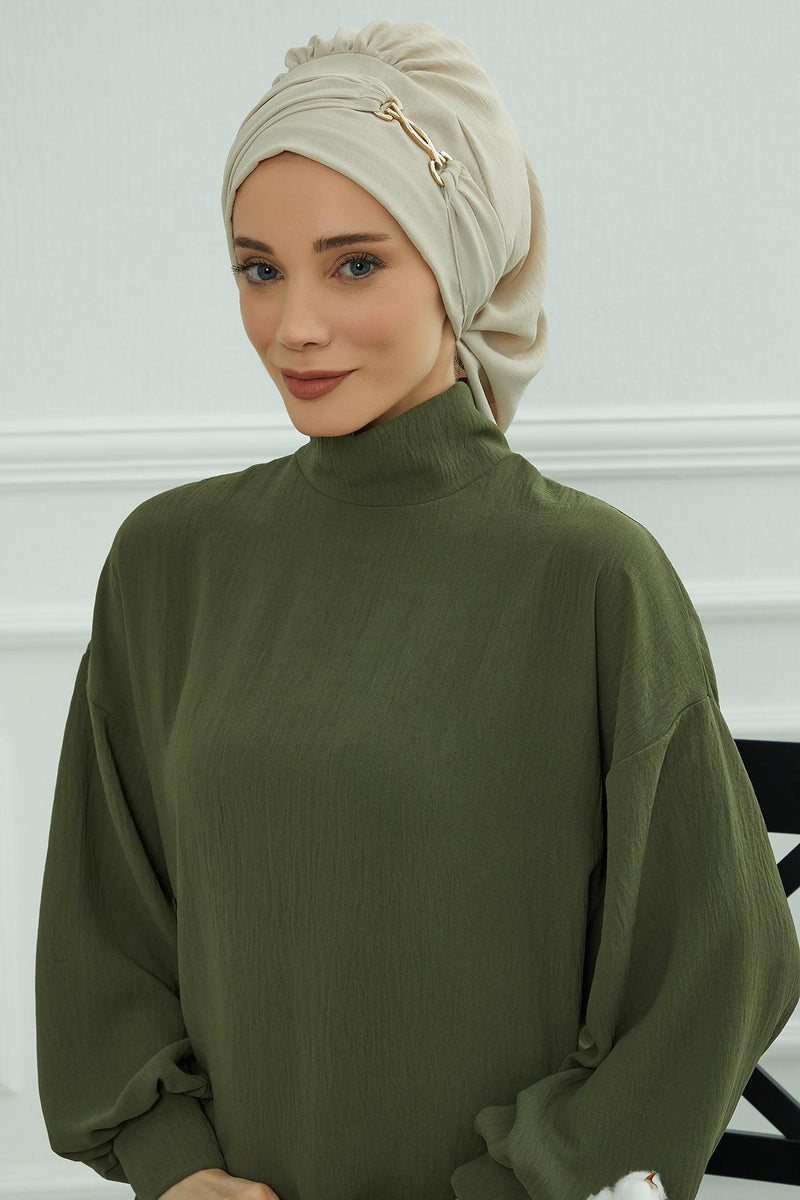 Instant-Turban, leichter Aerobin-Schal, Kopf-Turbane mit wunderschönem goldenen Accessoire für Damen, Kopfbedeckung, stilvolles, elegantes Design, HT-93